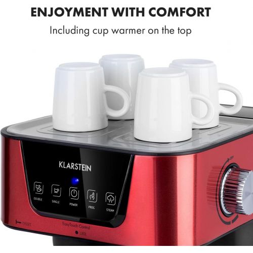  [아마존베스트]Klarstein Arabica Espresso Machine - 1050 Watt, 15 Bar, 1.5 Litre Water Tank, LED Digital Display, Washable Drip Grid, Movable Frothing Nozzle, Removable Water Tank, Stainless Stee