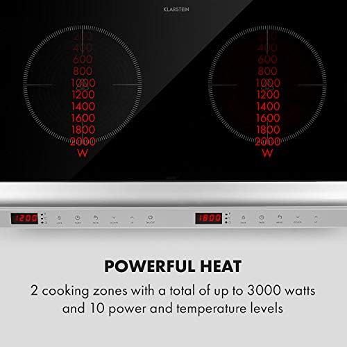  [아마존베스트]Klarstein MisterCook Duo Hob Infrared Hob - 2 Cooking Zones, 3000 W, 10 Power and Temperature Levels, 90-650 °C, Timer, Touch Control, Overheating and Surge Protection, Silver