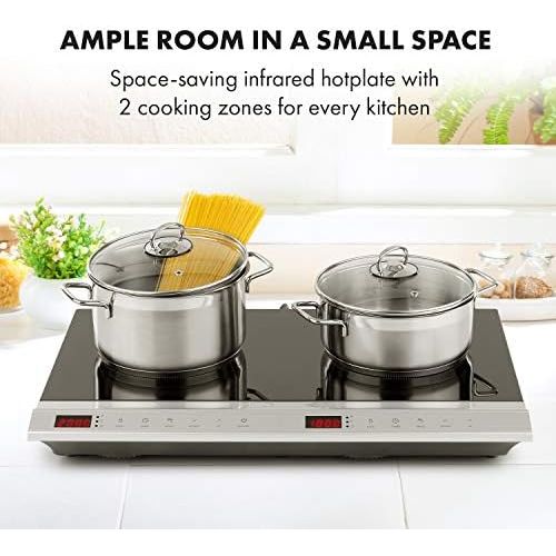  [아마존베스트]Klarstein MisterCook Duo Hob Infrared Hob - 2 Cooking Zones, 3000 W, 10 Power and Temperature Levels, 90-650 °C, Timer, Touch Control, Overheating and Surge Protection, Silver