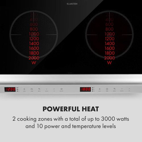  [아마존베스트]Klarstein MisterCook Duo Hob Infrared Hob - 2 Cooking Zones, 3000 W, 10 Power and Temperature Levels, 90-650 °C, Timer, Touch Control, Overheating and Surge Protection, Silver