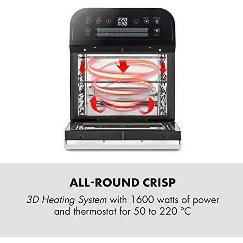  [아마존베스트]Klarstein AeroVital Cube Hot Air Fryer - 3D Heating System: 1600 W, 12 litres, 16 programmes, high speed convection technology, timer, thermostat: 50 to 230 °C, 5 piece accessories