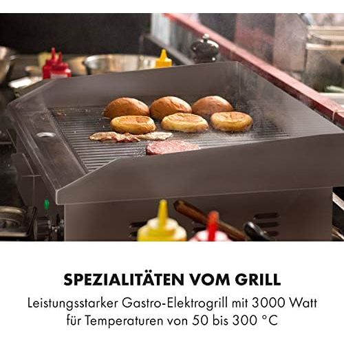  [아마존베스트]Klarstein Grillmeile Pro Cast Iron Grill Plate Electric Professional Electric Grill with Splash Guard and Grease Catcher
