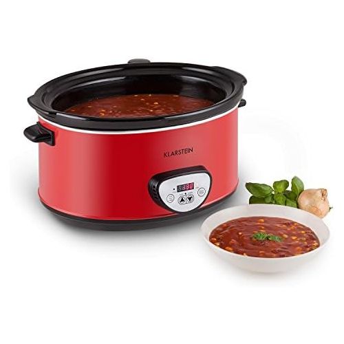  [아마존베스트]Klarstein Banquet Slow Cooker, Slow Cooker, 6.5 Litres, 320 Watt Heating Element, Adjustable Timer, Control Panel with Digital Display, Ceramic Inner Pot, Glass Lid, Warming Functi