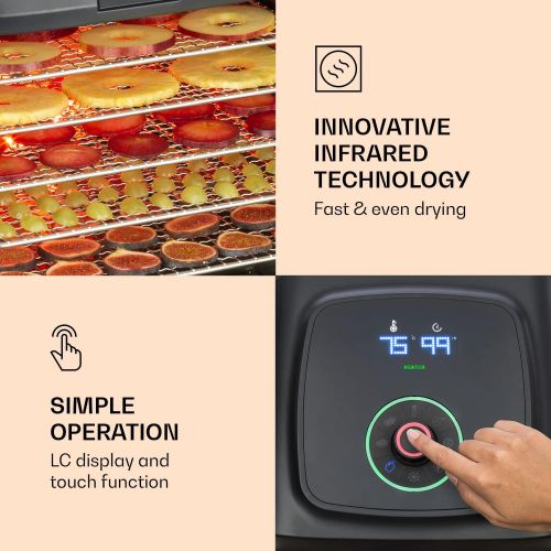  [아마존베스트]Klarstein Florida Jerky 500 W Infi Red LCD Display 4 Programmes for Fruit, Meat, Vegetables and Yoghurt Includes 5 Stainless Steel Mesh Trays Air Filtering Black