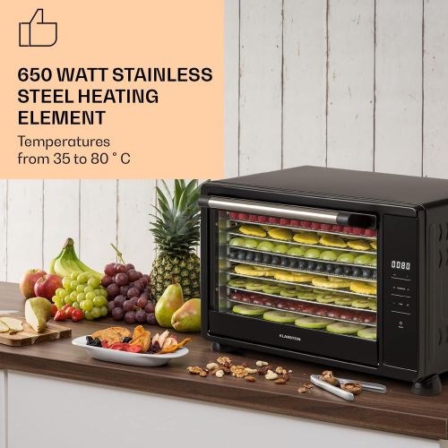  [아마존베스트]Klarstein Mega Jerky Drying Machine 650 Watt 30 Litre Metal Casing 8 Chrome-Plated Shelves 4 x Grate 4 x Parallel Grate Temperature 35-80 °C LCD Touch Display Timer up to 24 Hours