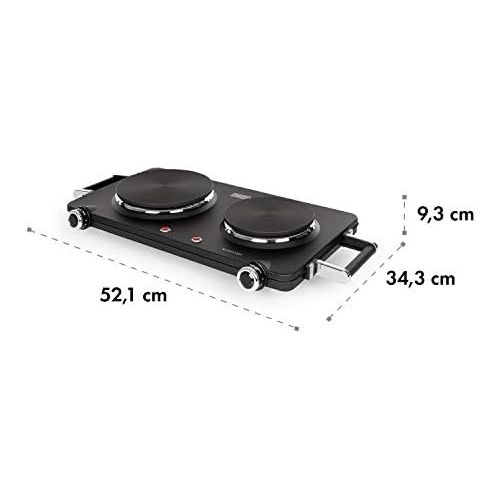  [아마존베스트]Klarstein Cookorama Electric Double Hob 2250 Watt Mass Hobs 150/180 mm Diameter Indicator Lights Handles 5 Levels Hob Camping Black