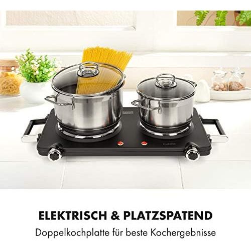  [아마존베스트]Klarstein Cookorama Electric Double Hob 2250 Watt Mass Hobs 150/180 mm Diameter Indicator Lights Handles 5 Levels Hob Camping Black