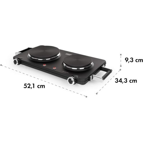  [아마존베스트]Klarstein Cookorama Electric Double Hob 2250 Watt Mass Hobs 150/180 mm Diameter Indicator Lights Handles 5 Levels Hob Camping Black