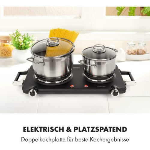  [아마존베스트]Klarstein Cookorama Electric Double Hob 2250 Watt Mass Hobs 150/180 mm Diameter Indicator Lights Handles 5 Levels Hob Camping Black