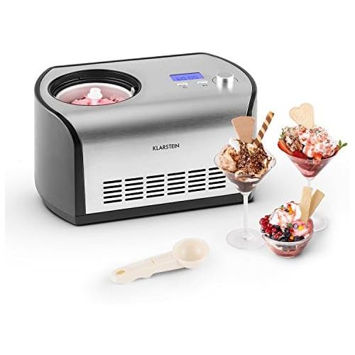  [아마존베스트]Klarstein Snow Berry & Choc Ice Cream Ice Cream Machine Ice Machine Stainless Steel with Pad for 1.2Litres of Ice in 30MinutesAir Compressor with Cooling Function + Recipes fo