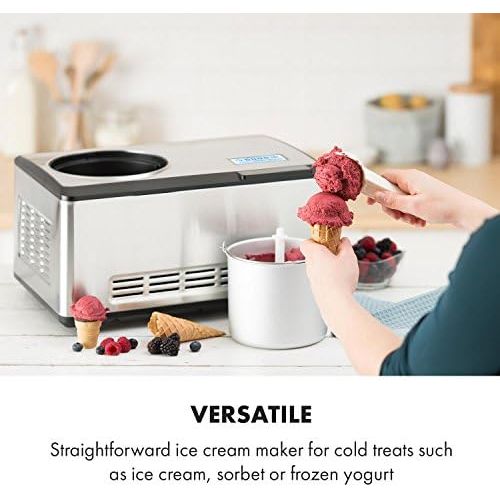  [아마존베스트]Klarstein Dolce Bacio Ice Cream Maker Compression Ice Cream Machine Also for Sorbet, Frozen Yogurt (2 Litres, 180 Watt, Timer, LCD Display, Touch, Cooling Function, Stainless Steel
