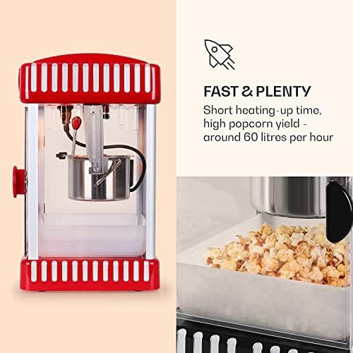  [아마존베스트]Klarstein Volcano Popcorn Maker, Retro Design, 300 Watt, Stainless Steel Pot, Interior Lighting, Approx. 60 L/H, Red