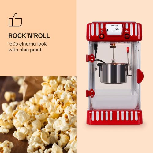  [아마존베스트]Klarstein Volcano Popcorn Maker, Retro Design, 300 Watt, Stainless Steel Pot, Interior Lighting, Approx. 60 L/H, Red