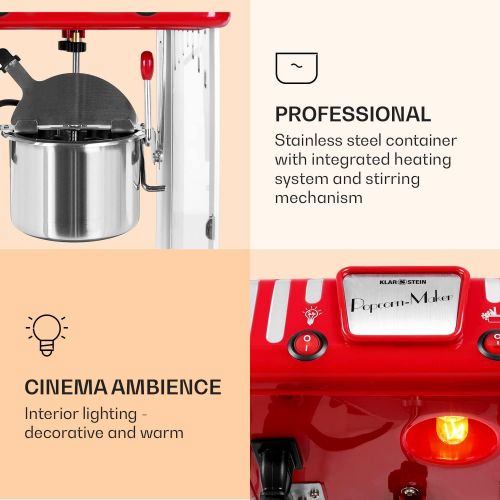  [아마존베스트]Klarstein Volcano Popcorn Maker, Retro Design, 300 Watt, Stainless Steel Pot, Interior Lighting, Approx. 60 L/H, Red