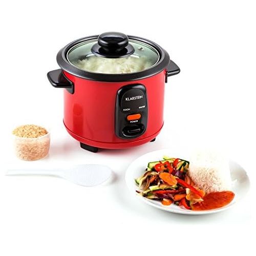  [아마존베스트]Klarstein Osaka 0.6 Rice Cooker, Electric Rice Cooker, 0.6 Litre, 300 Watt, Warming Function, Insert Tray, Non-Stick Coating, Glass Lid, Rice Spoon, One Button Operation, Red