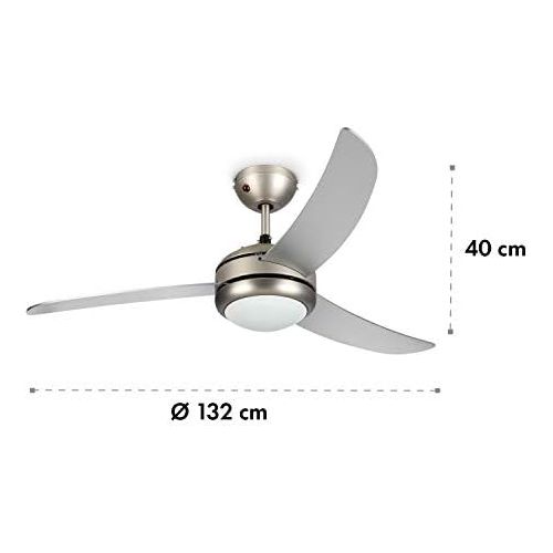  [아마존베스트]Klarstein El Paso Ceiling Fan - 2-in-1: Fan & Ceiling Light, Diameter: 132 cm, 3 Blades, Air Flow Rate: 10.344 m³/h, 3 Speed Settings., silver