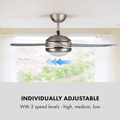  [아마존베스트]Klarstein El Paso Ceiling Fan - 2-in-1: Fan & Ceiling Light, Diameter: 132 cm, 3 Blades, Air Flow Rate: 10.344 m³/h, 3 Speed Settings., silver