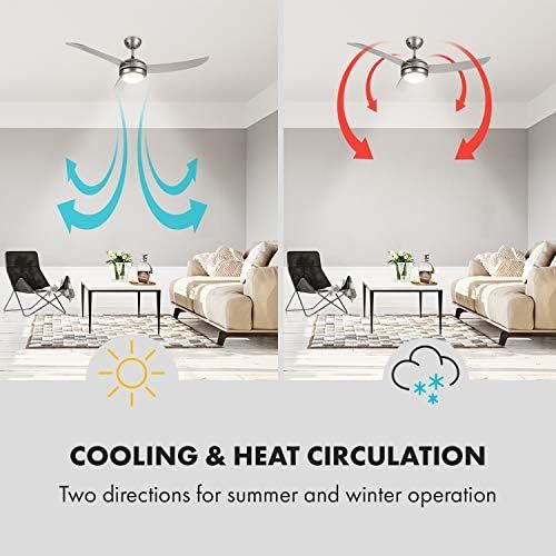  [아마존베스트]Klarstein El Paso Ceiling Fan - 2-in-1: Fan & Ceiling Light, Diameter: 132 cm, 3 Blades, Air Flow Rate: 10.344 m³/h, 3 Speed Settings., silver