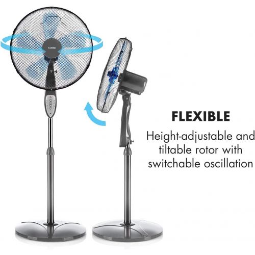  [아마존베스트]Klarstein Summerjam Floor Fan, Rotor: Diameter 41 cm, 50 W, 3 Speeds, Air Flow Rate: 4150 m³/h, Oscillation: 80°, Timer, Remote Control, Height Adjustable, Black