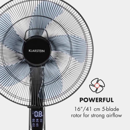  [아마존베스트]Klarstein Silent Storm - Standventilator, 16 (41cm) 5-Blatt-Rotor, Luftdurchsatz: 4.600 m³/h, 25,8 Watt Leistung, Rundfuss, Fernbedienung, LCD-Display, An-/Abschalt-Timer, leise, sc