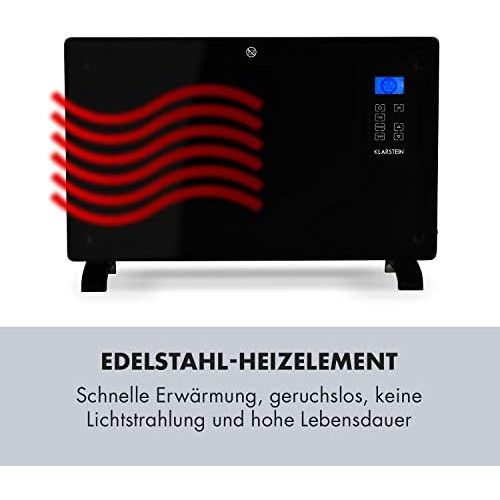  [아마존베스트]Klarstein Norderney Convection Heater - Glass Convection Heater - 15 - 35°C - Electric Heater with Intelligent Thermostat, Touch LCD Display, Eco Mode & Temperature Sensor