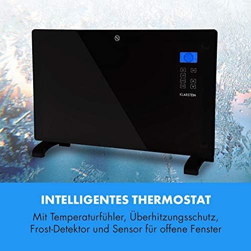  [아마존베스트]Klarstein Norderney Convection Heater - Glass Convection Heater - 15 - 35°C - Electric Heater with Intelligent Thermostat, Touch LCD Display, Eco Mode & Temperature Sensor