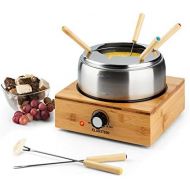 [아마존베스트]Klarstein Bamboo fondue, 800 watts, stainless steel pot, device base made of bamboo, capacity 1.3 litres max, heating plate made of stainless steel, thermostat, fork holder attachm