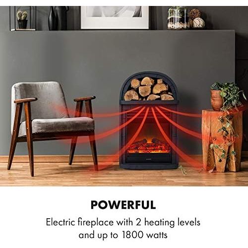  Klarstein Mayrhofen Electric Fireplace, 900/1800 W, 2 Heat Settings, OpenWindow Detection, LED Flame Illusion, Switchable Heating, 5 Brightness Levels, Black