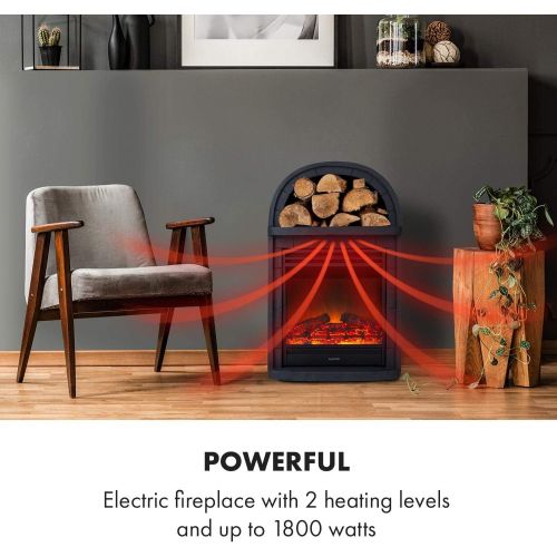  Klarstein Mayrhofen Electric Fireplace, 900/1800 W, 2 Heat Settings, OpenWindow Detection, LED Flame Illusion, Switchable Heating, 5 Brightness Levels, Black