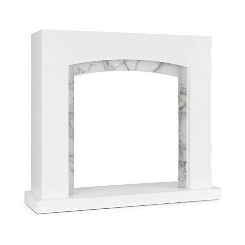  Klarstein Studio Frame II Fireplace Housing Decorative Fireplace, Modern Design, MDF, Marble Decoration, Suitable for Many Electric or Ethanol Fireplace Inserts, Wall Fitting, Wh