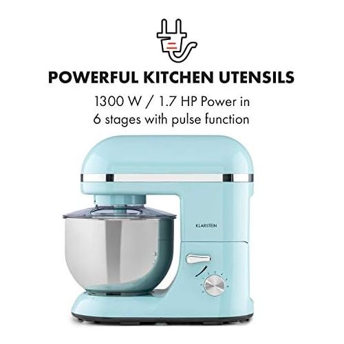  Klarstein Bella Elegance Food Processor Mixer, 1300 W / 1.7 HP in 6 Power Levels with Pulse Function, Planetary Mixing System, 5 L Stainless Steel Bowl