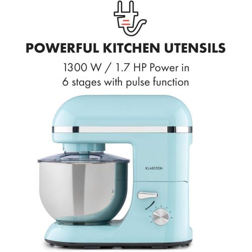  Klarstein Bella Elegance Food Processor Mixer, 1300 W / 1.7 HP in 6 Power Levels with Pulse Function, Planetary Mixing System, 5 L Stainless Steel Bowl