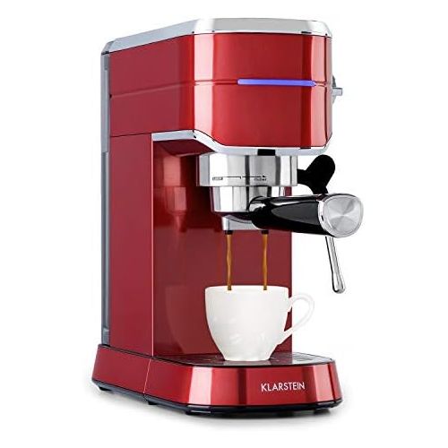  Klarstein Futura Espresso Machine, Portafilter Machine with 1450 Watt, 20 Bar, Barista Quality, Double Spout, Flow Stop, Filter Holder Coffee Machine, Milk Frothing Function, Red