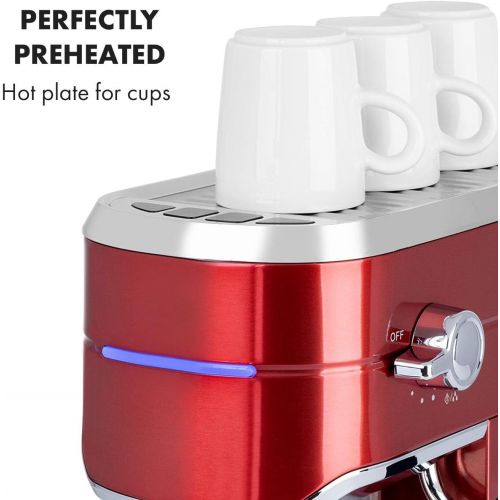  Klarstein Futura Espresso Machine, Portafilter Machine with 1450 Watt, 20 Bar, Barista Quality, Double Spout, Flow Stop, Filter Holder Coffee Machine, Milk Frothing Function, Red