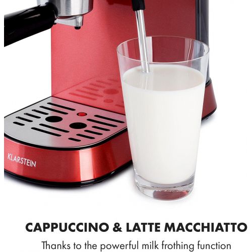  Klarstein Futura Espresso Machine, Portafilter Machine with 1450 Watt, 20 Bar, Barista Quality, Double Spout, Flow Stop, Filter Holder Coffee Machine, Milk Frothing Function, Red