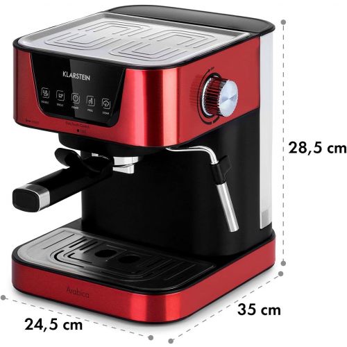  Klarstein Arabica Espresso Machine 1050 Watt, 15 Bar, 1.5 Litre Water Tank, LED Digital Display, Washable Drip Grid, Movable Frothing Nozzle, Removable Water Tank, Stainless Stee