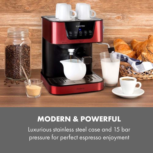  Klarstein Arabica Espresso Machine 1050 Watt, 15 Bar, 1.5 Litre Water Tank, LED Digital Display, Washable Drip Grid, Movable Frothing Nozzle, Removable Water Tank, Stainless Stee