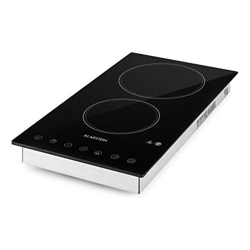  Klarstein VariCook Domino Double Hob Glass Ceramic Hob Halogen Built in Hob 1200 W / 1800 Watt 16/20 cm Diameter 9 Power Levels Timer and Automatic Shut Off Black