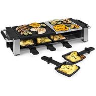 Klarstein Bistecca 1200 W Raclette Grill, 2 in 1 Non Stick Coated Metal Grill Plate & Natural Stone Grill, Stainless Steel Heating Element, Adjustable Thermostat