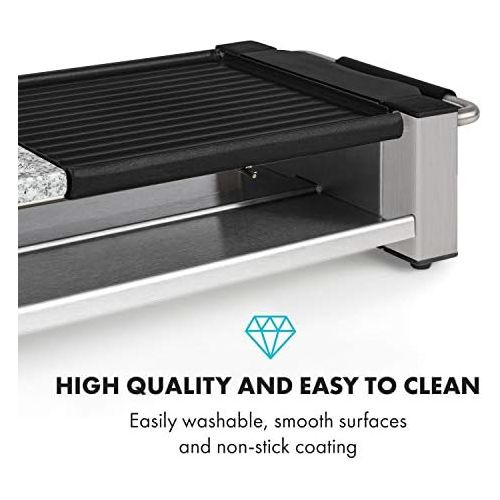  Klarstein Bistecca 1200 W Raclette Grill, 2 in 1 Non Stick Coated Metal Grill Plate & Natural Stone Grill, Stainless Steel Heating Element, Adjustable Thermostat