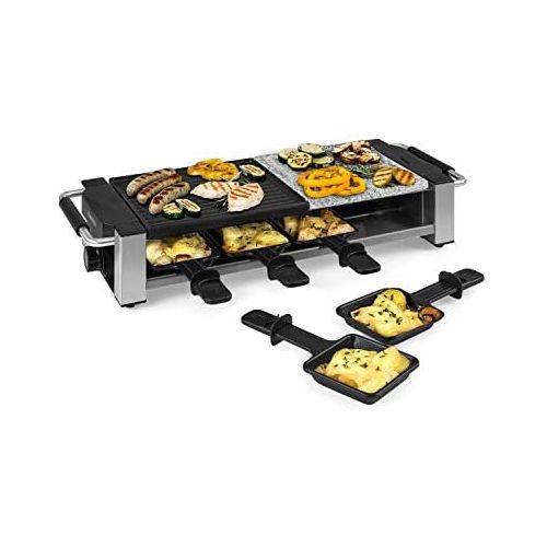  Klarstein Bistecca 1200 W Raclette Grill, 2 in 1 Non Stick Coated Metal Grill Plate & Natural Stone Grill, Stainless Steel Heating Element, Adjustable Thermostat