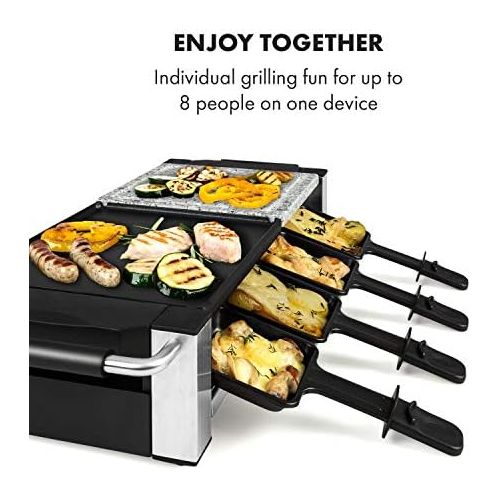  Klarstein Bistecca 1200 W Raclette Grill, 2 in 1 Non Stick Coated Metal Grill Plate & Natural Stone Grill, Stainless Steel Heating Element, Adjustable Thermostat