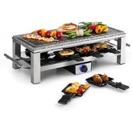 Klarstein Melting Raclette Table Grill Party Grill Power 1500 W with 8 Pans and Wooden Spatula, Non Stick Coating, Scratch Resistant Natural Stone Plate, Continuous Thermostat, Sil