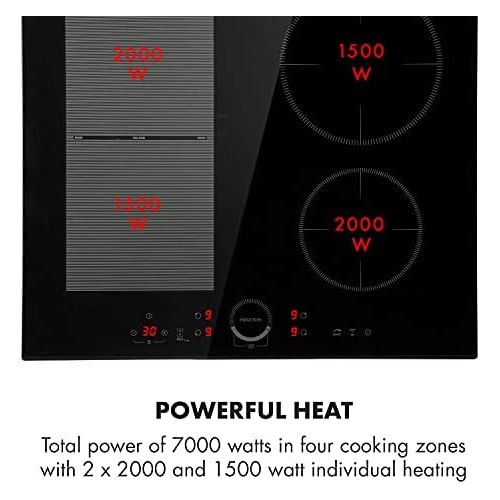  [아마존베스트]Klarstein Delicatessa 60 Hybrid Induction Hob, 60 cm, 7000 Watt, Flexzone Technology, Self-Power, Built-In Hob, 4 Zones, Booster, Pot Detection, Timer, Material: Glass Ceramic, Bla