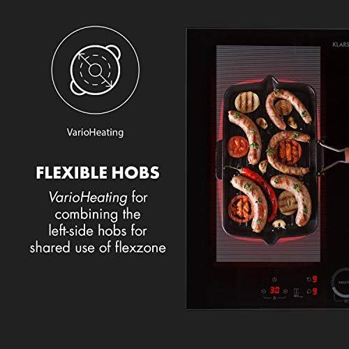  [아마존베스트]Klarstein Delicatessa 60 Hybrid Induction Hob, 60 cm, 7000 Watt, Flexzone Technology, Self-Power, Built-In Hob, 4 Zones, Booster, Pot Detection, Timer, Material: Glass Ceramic, Bla