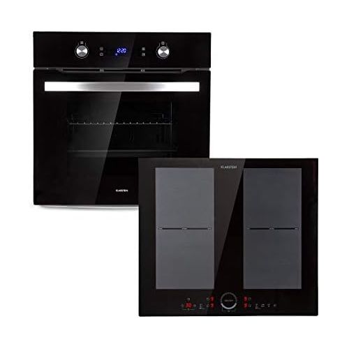  [아마존베스트]Klarstein Gusteau Delicatessa built-in oven set, built-in oven and built-in hob, electric, 4-zone induction hob, glass ceramic, oven: 64 litres, EEC A, 50-250 °C, black stainless s