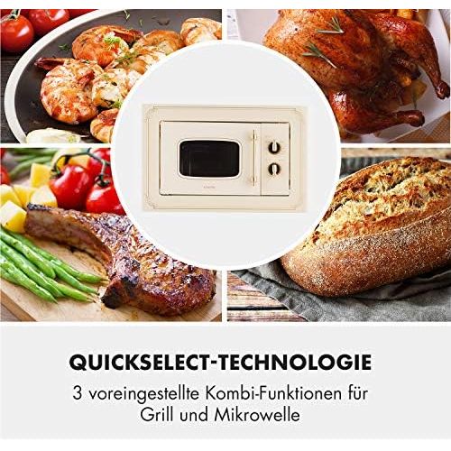  [아마존베스트]Klarstein Victoria 20 Recessed Microwave - Retro, 20 L, 800 W Microwave/1000 W Grill Power, 3 Combination Functions, Stainless Steel, Includes Mounting Frame, Ivory