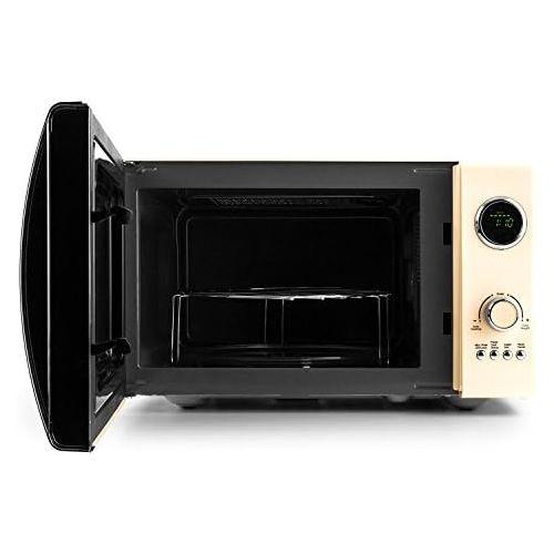  [아마존베스트]Klarstein Fine Dinesty Microwave Oven with Grill Retro Metal Casing 23L Cooking Space 800W Microwave Power 1000W Grill Power Timer 12 Programmes LCD Display Cream