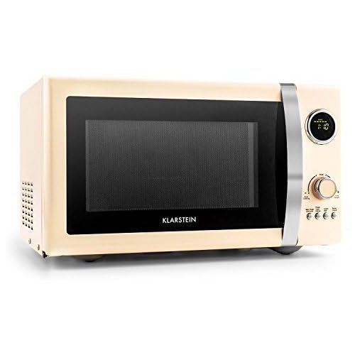  [아마존베스트]Klarstein Fine Dinesty Microwave Oven with Grill Retro Metal Casing 23L Cooking Space 800W Microwave Power 1000W Grill Power Timer 12 Programmes LCD Display Cream