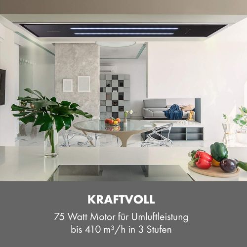  [아마존베스트]Klarstein High Line Recessed Ceiling Hood, 77 cm, Energy Efficiency Class C, 410 m3/h, Recirculation and Extraction, 3 Levels, LED, Remote Control & Activated Carbon Filter, Extrac